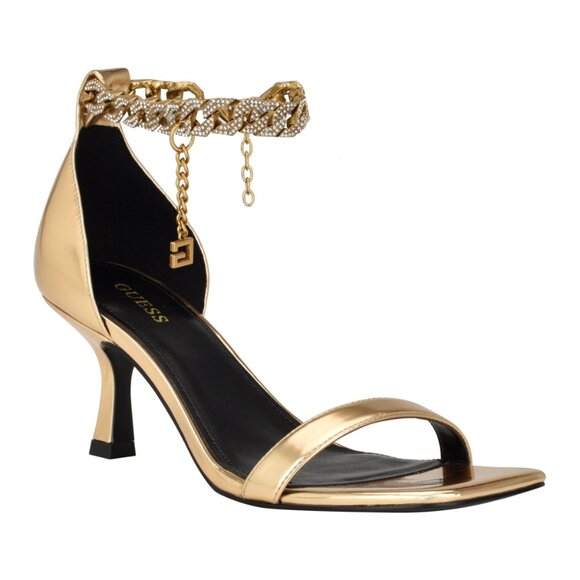 Guess Shoes - Guess Women's Remo Open Toe Stiletto Chain Detail Dress Sandals - Bronze- Manmad